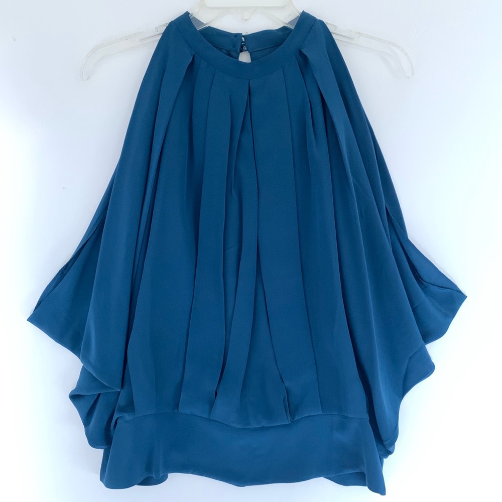 Kenar silk sleeveless drape pleated keyhole top